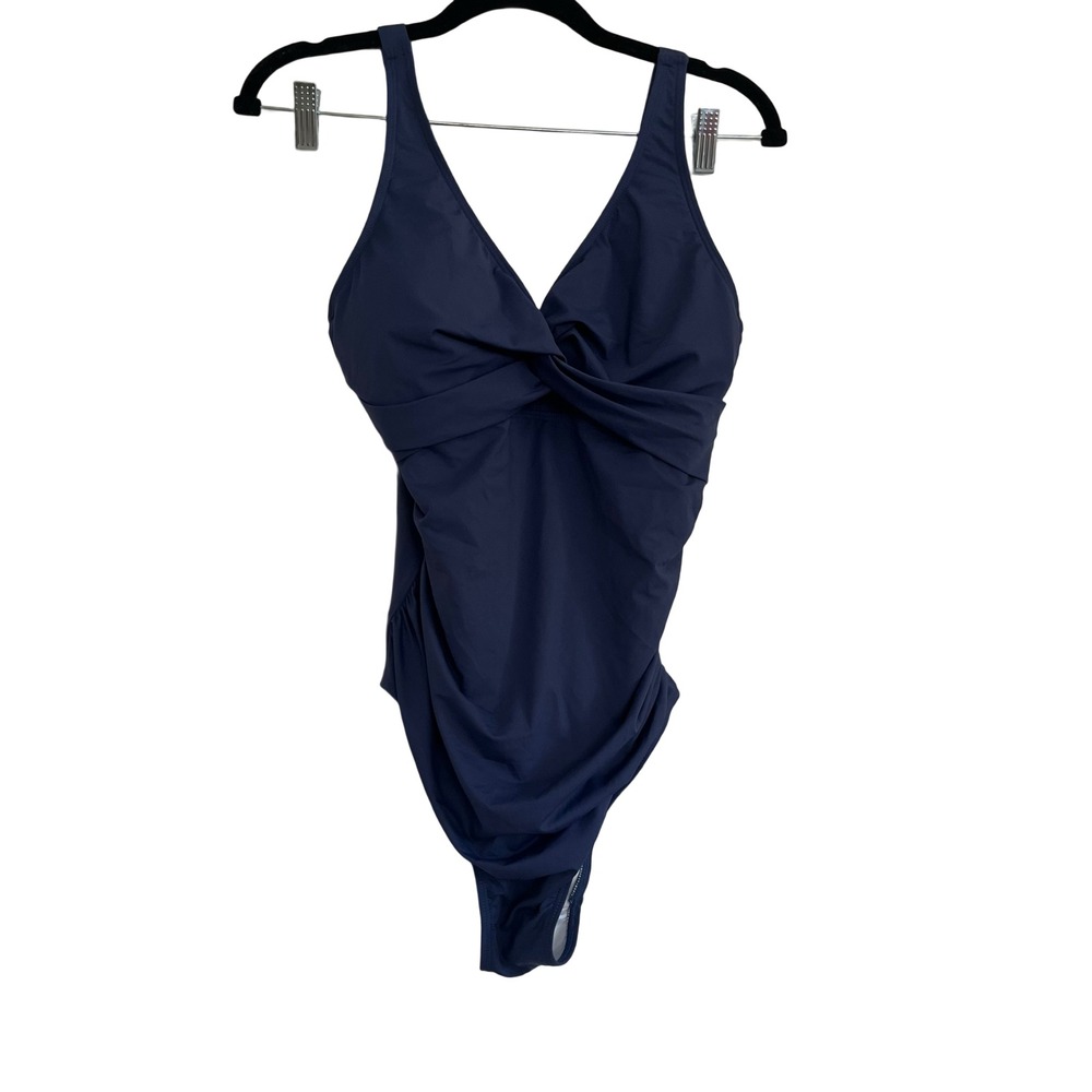 Holipick‎ One Piece Swimsuit Women Large Navy Blue NEW Ruched Twist Front V-Neck